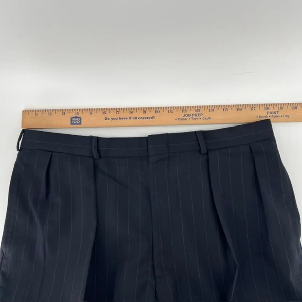 VTG Polo Ralph Lauren Pinstripe Suit 44R 36x28 Wool Blue Cuffed ClassicUSA Made
